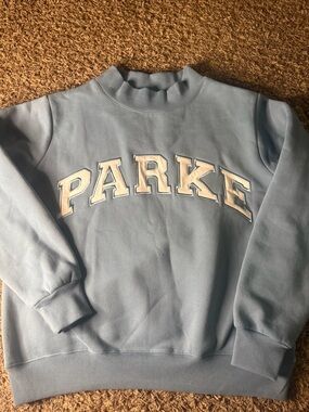 Parke Varsity Mockneck Sweatshirt Blue Logo Pullover S/M Streetwear